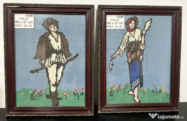 9 buc Tablou Vintage si Decorative cu Rama; Lucrari artistice, Broderii, Arta