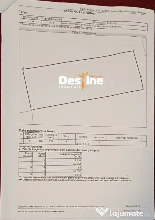 Bârnova - Teren Intravilan 974 Mp, utilitati, drum betonat