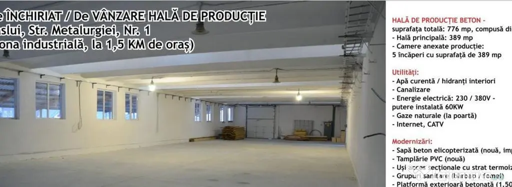 Hala productie, zona Industriala, Vaslui