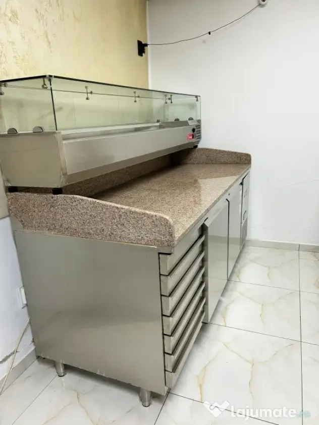 Vand masa pizza inox,blat granit + Vitrina frigorifica. Stare impecabila