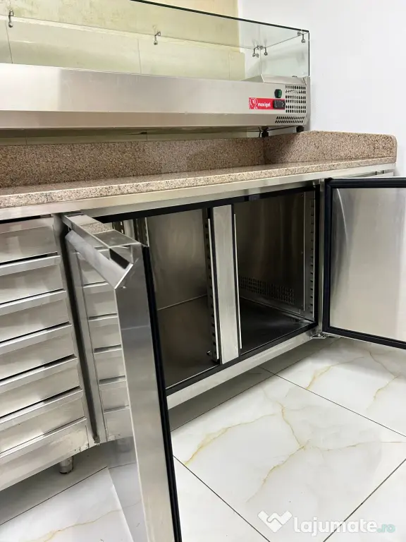 Vand masa pizza inox,blat granit + Vitrina frigorifica. Stare impecabila