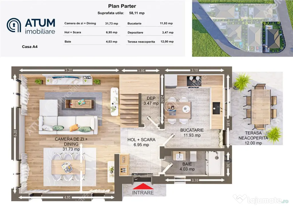 Casa individuala la cheie 4 camere decomandate si 340 mp ter