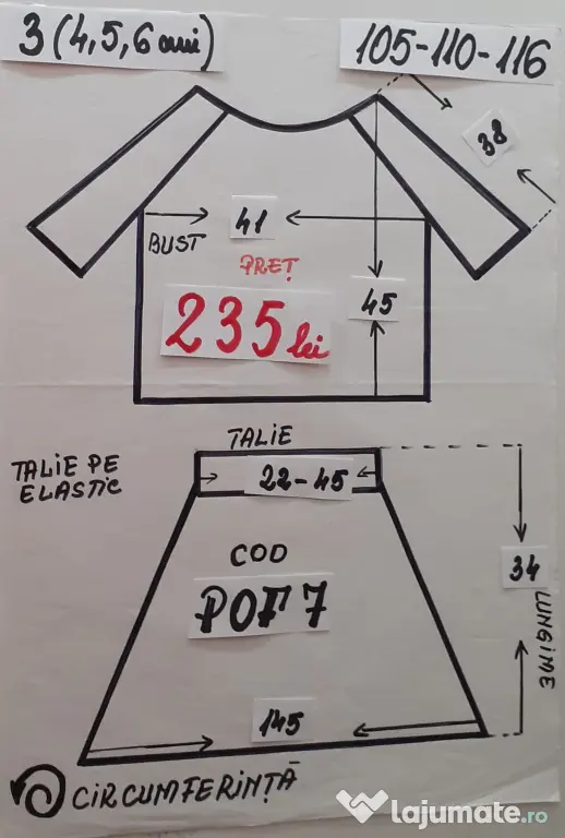 Costum popular pentru copii 4-5-6-7 ani ,235 lei