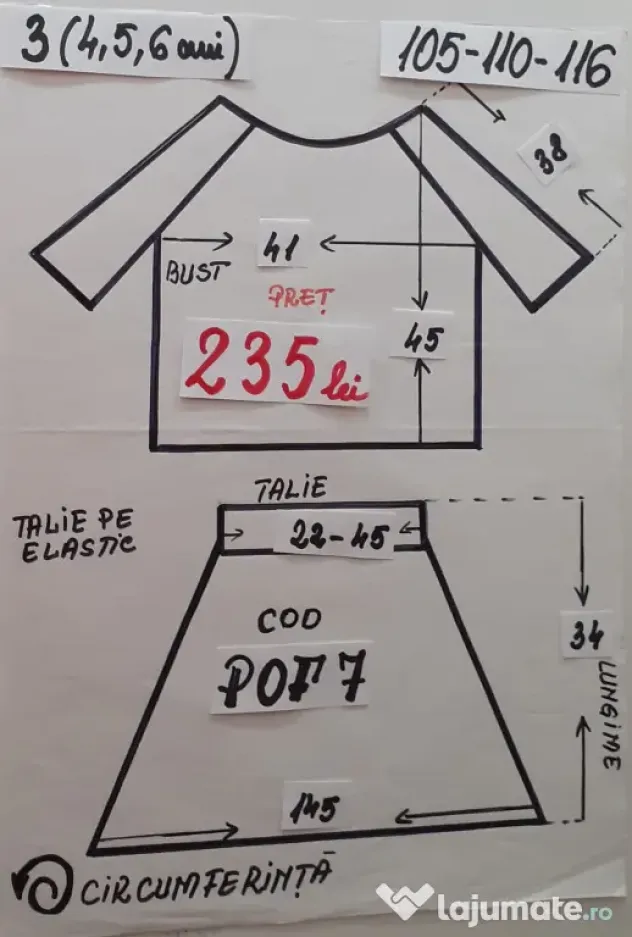 Costum popular pentru copii 4-5-6-7 ani ,235 lei