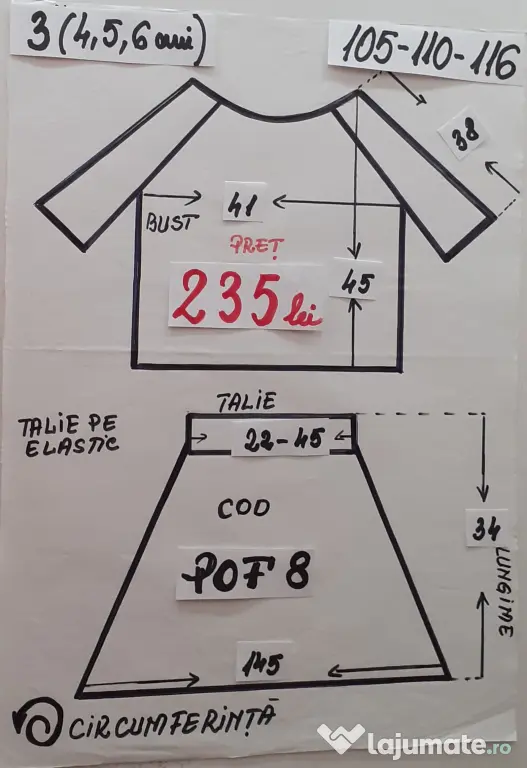 Costum popular pentru copii 4-5-6-7 ani ,235 lei