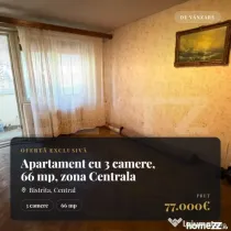 Apartament cu 3 camere, 66 mp, zona Centrala