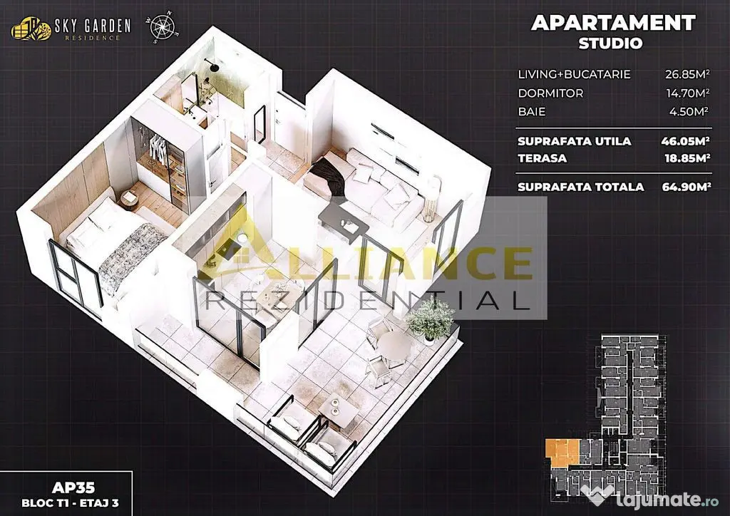 Spaiul Unirii APARTAMENT TIP STUDIO - COMPLEX NOU - Popesti Leordeni (Bucuresti-Ilfov)