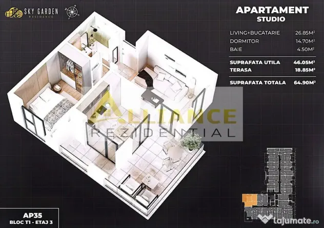 Spaiul Unirii APARTAMENT TIP STUDIO - COMPLEX NOU - Popesti Leordeni (Bucuresti-Ilfov)