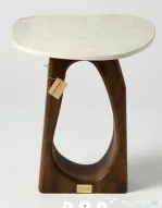 Masuta de Cafea cu Picior Sculptat din Lemn de Tec si Blat de Marmura