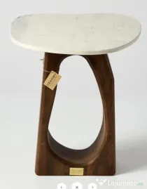 Masuta de Cafea cu Picior Sculptat din Lemn de Tec si Blat de Marmura
