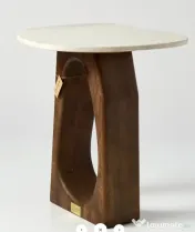 Masuta de Cafea cu Picior Sculptat din Lemn de Tec si Blat de Marmura 
