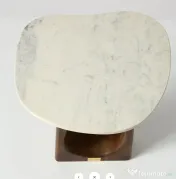 Masuta de Cafea cu Picior Sculptat din Lemn de Tec si Blat de Marmura 