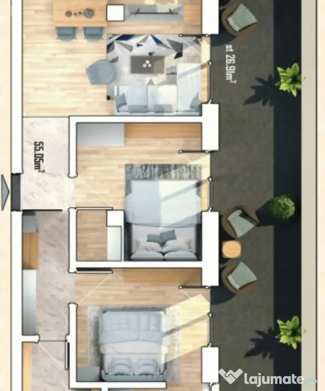 Apartament 3 camere, 55mp,. terasa 26,9mp, Sannicoara - Sannicoara (Cluj)