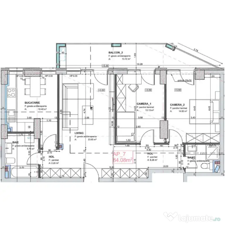 Apartament 3 CAM, SU 84.08 MP, 1 BALCON in zona Marasti - Cluj-Napoca (Cluj)