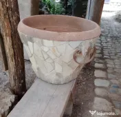 Jardiniera ghiveci mare cu placaj de piatra sparta 45 cm. diametru