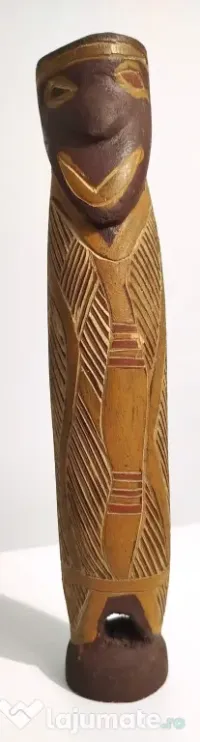 Totem/statuetă stil tribal, din lemn sculptat, pictat manual – artă etnică 