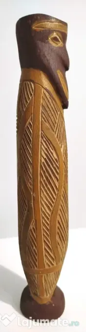 Totem/statuetă stil tribal, din lemn sculptat, pictat manual – artă etnică 