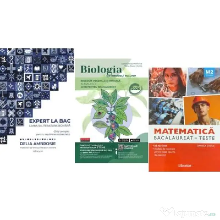 Pachet Bacalaureat 2026. Ghid complet Limba si literatura romana, Matematica M2 Tehnologic si Biologia pe intelesul tuturor Clasele 9-10 - Delia Ambro