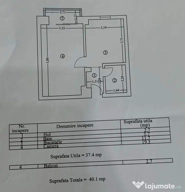Apartament cu o cameră 40mp parter cu balcon zona Bratia... - Constanta (Constanta)