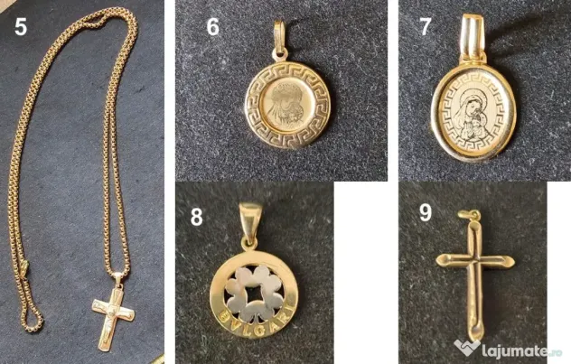 Cercel, pandantiv, lant, cruce – aur 14k