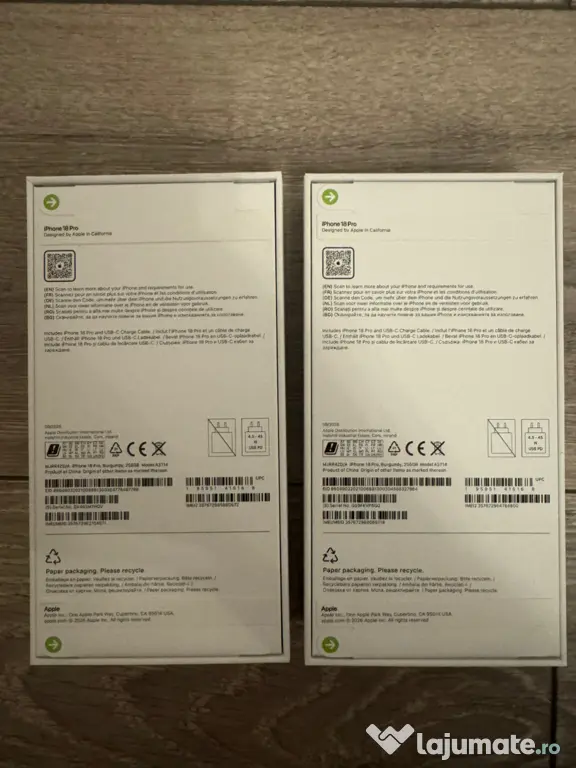 Vand 2 iPhone 18 pro Burgundy si unul Black, 256 GB, sigilat