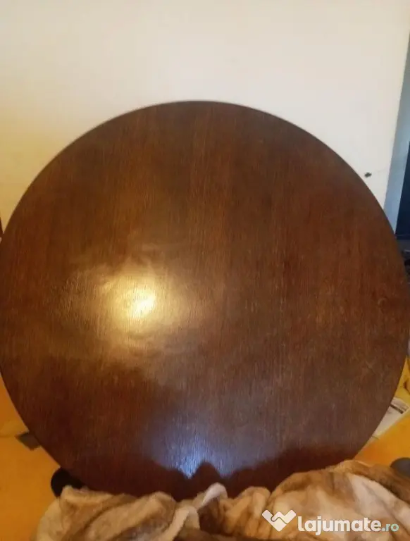 Set masă rotundă vintage din lemn masiv + 4 scaune (Stil Bistro / Thonet)