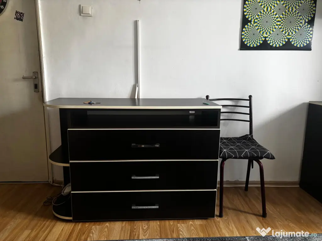 Set mobila - dormitor tineret complet - pat cu ladă, dulap, birou și comodă