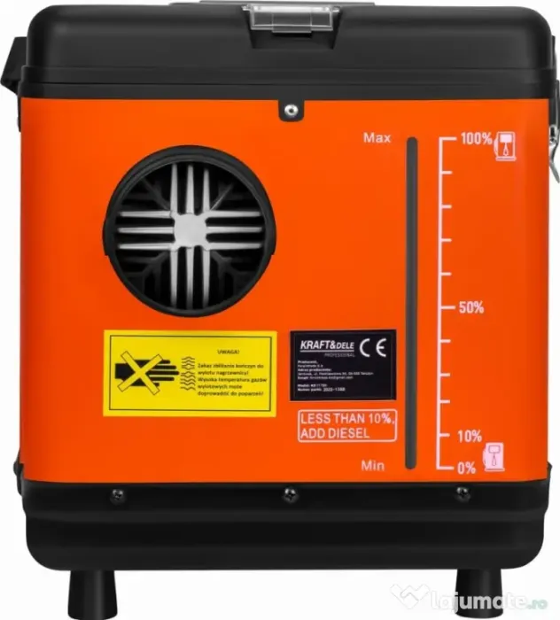 Încălzitor pe motorină tip Sirocou Webasco KraftDele KD11784, 9 kW, 12V/24V/230V, cu cameră de ardere închisă și panou LCD