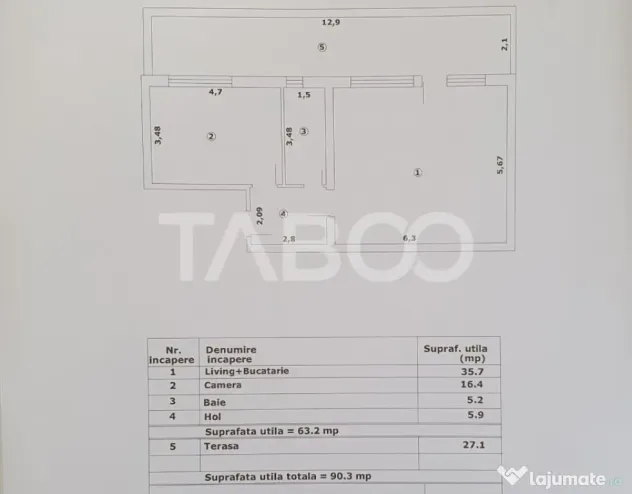 Apartament 2 camere de vanzare 63mp + terasa 27 mp construct - Fagaras (Brasov)