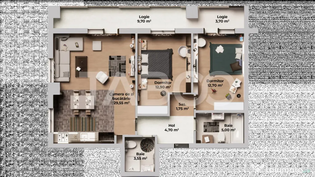 Apartament cu 3 camere 2 bai si 2 balcoane - finalizat si in - Sibiu (Sibiu)