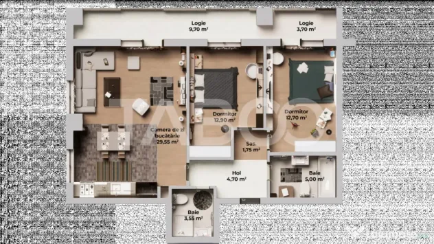Apartament cu 3 camere 2 bai si 2 balcoane - finalizat si in - Sibiu (Sibiu)