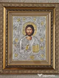 Icoana Iisus Hristos Pantoctrator-Argintata-Relief 