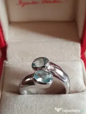 Inel unicat “You and Me” aur masiv cu acvamarin aquamarin lucrat manual