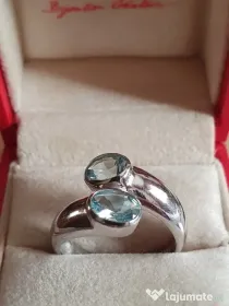 Inel unicat “You and Me” aur masiv cu acvamarin aquamarin lucrat manual
