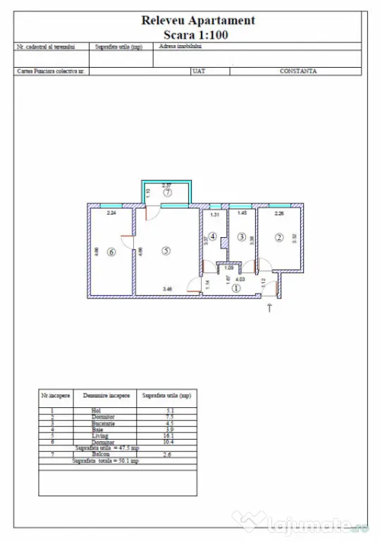 Apartament cu 3 camere de vânzare în zona KM 4-5 – Const - Constanta (Constanta)