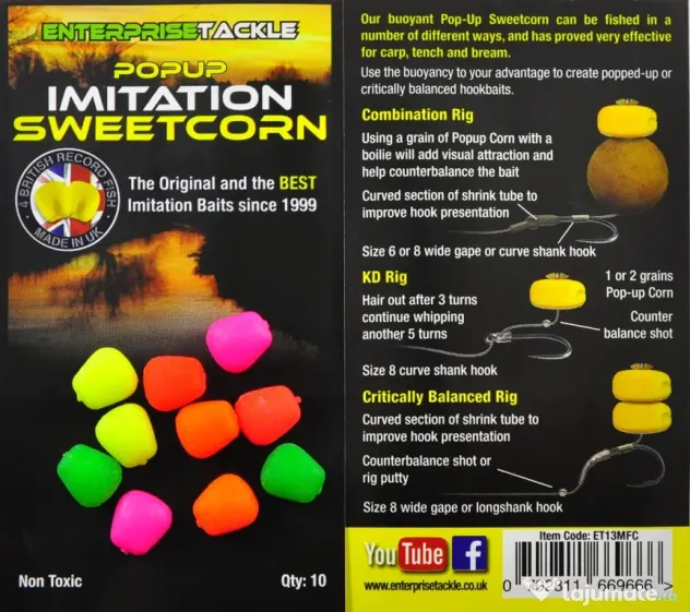 ENTERPRISE TACKLE POPUP SWEETCORN MIXED FLUORO COLOURS 10buc.