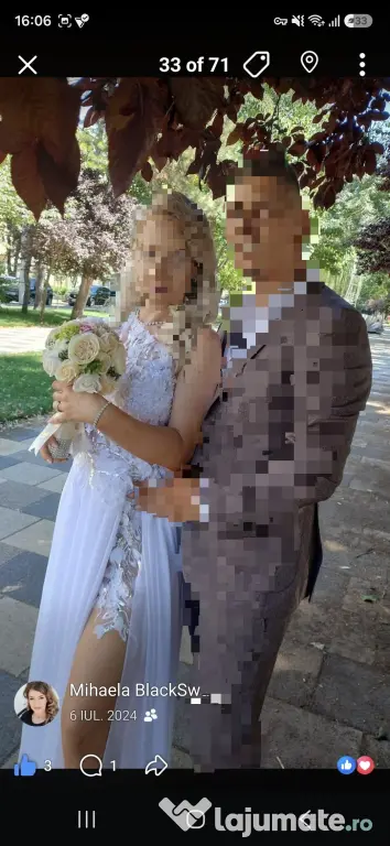 Vând Rochie elegantă, voal alb, broderie 3D