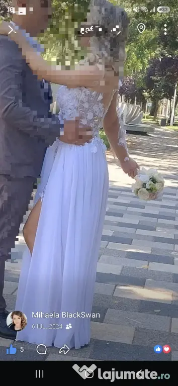 Vând Rochie elegantă, voal alb, broderie 3D