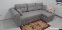 Coltar living extensibil pe stanga/ dreapta, 3 locuri, Saturn Evo, cu lada, gri