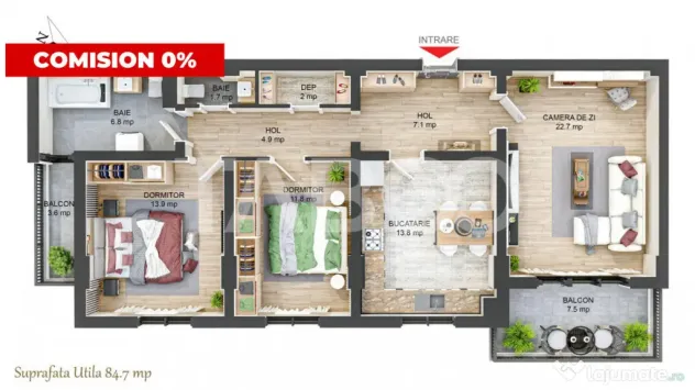 Apartament decomandat 3 camere 85 mpu 2 balcoane 2 bai Rahov - Sibiu (Sibiu)
