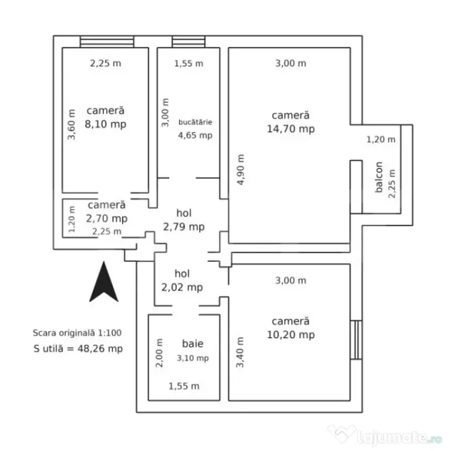 Apartament 3 camere, 48.26 mp, zona Mircea cel Bătrân - Iasi (Iasi)