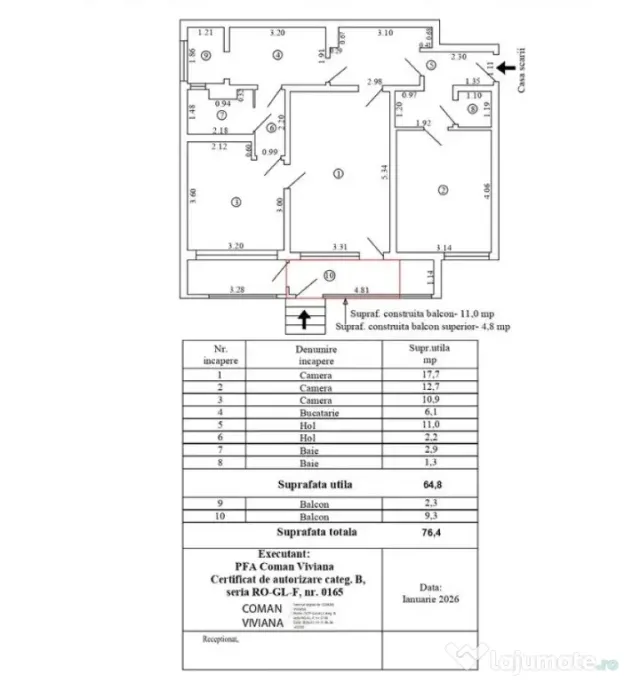 3 Camere | 77 mp | Țiglina 2 | Parter cu 2 Balcoane | Centrală Termică - Galati (Galati)