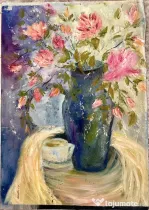 Tablou original floral clasic “Flori în vas de ceramică”