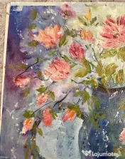 Tablou original floral clasic “Flori în vas de ceramică”