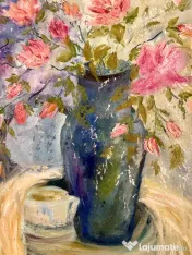 Tablou original floral clasic “Flori în vas de ceramică”