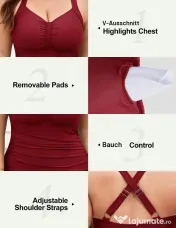 Costum de baie pentru femei, mărime mare, cu control al abdomenului, cu push-up, cu burete, stil rochie plisată – Mărime mare 