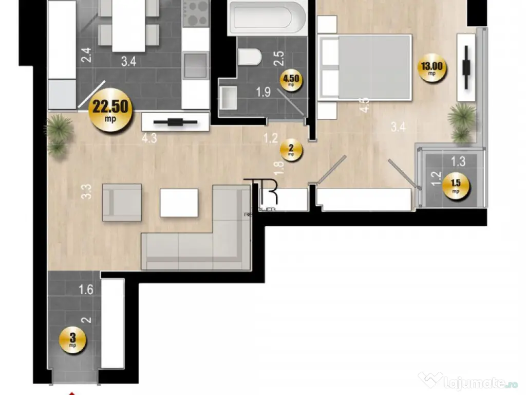 Apartament 2 Camere Incalzire in Pardoseala Ansamblu Nou Rah