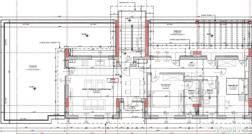 Penthouse cu terasa, 3 camere, 2 bai, decomandat, Zona Cetat - Floresti (Cluj)