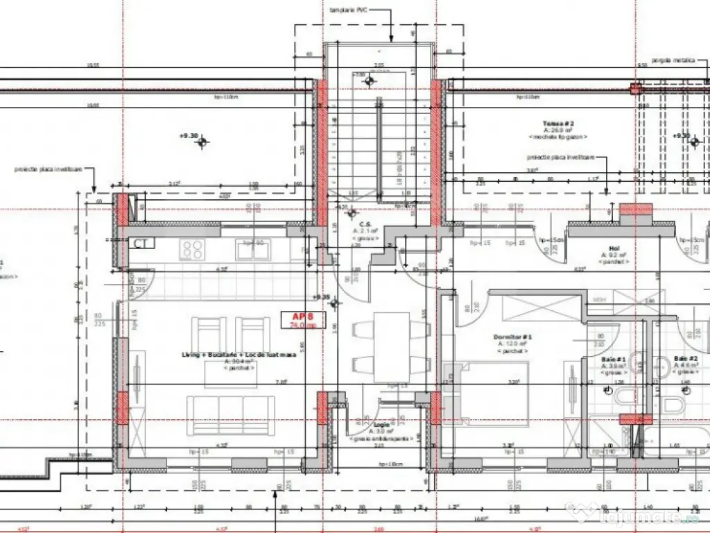 Penthouse cu terasa, 3 camere, 2 bai, decomandat, Zona Cetat