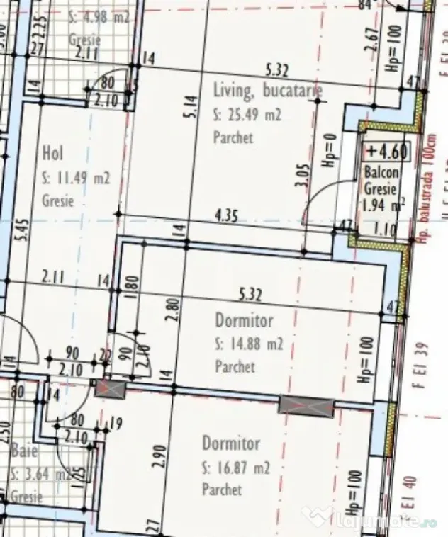 Apartament cu 3 camere, 2 bai, 77,35 mp, semifinisat, TVA in